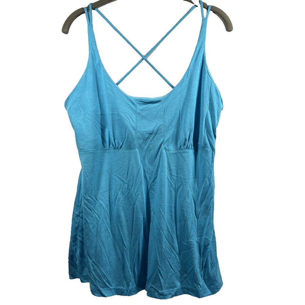 Moda‎ International Babydoll Top Size Large Blue Y2K Strappy Pullover Sleeveless